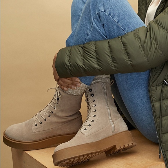 Simons Beige Lace-Up Combat Boots - Picture 1 of 6